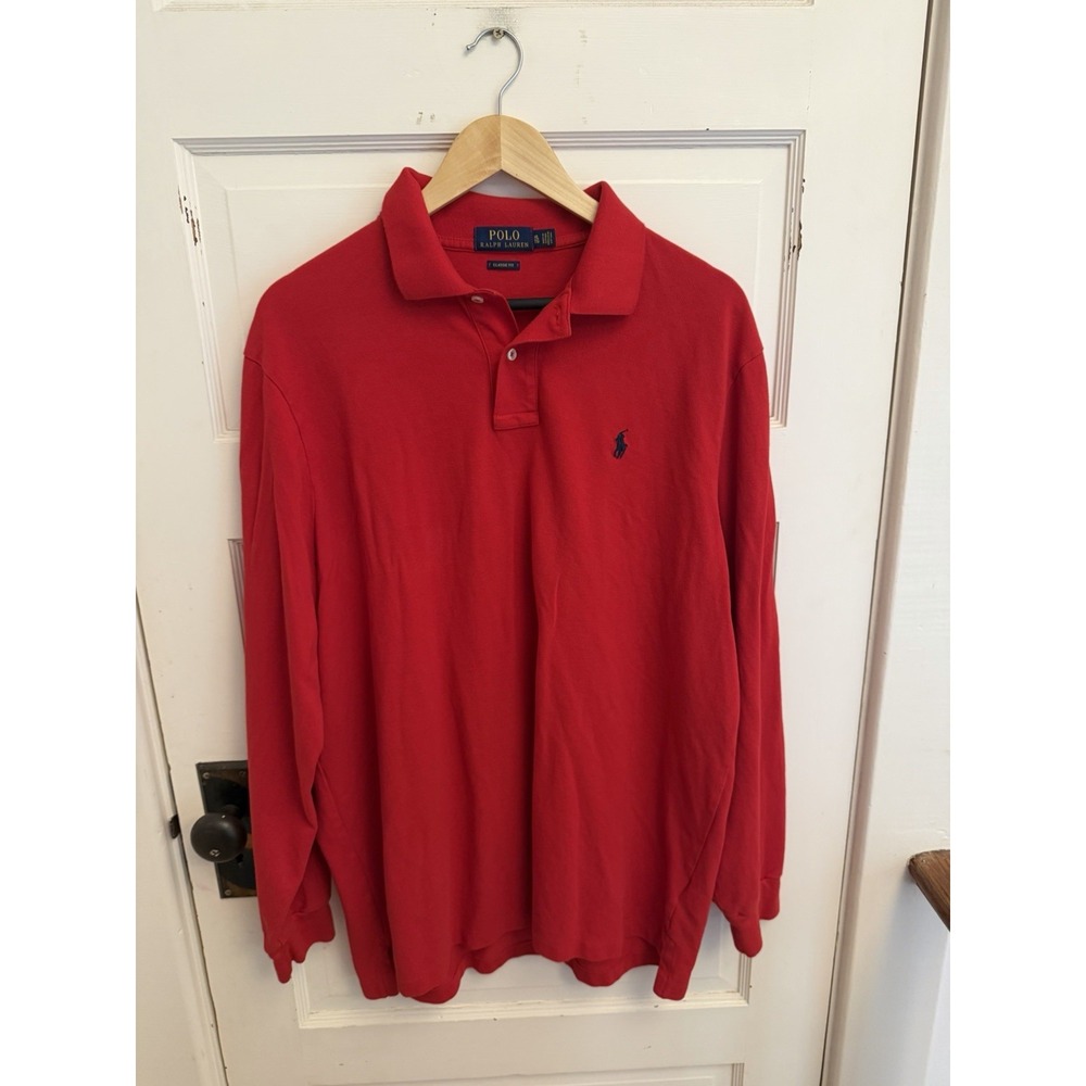Polo Ralph Lauren Men's Red Long Sleeve Polo Shirt Logo 100% Cotton Size XL